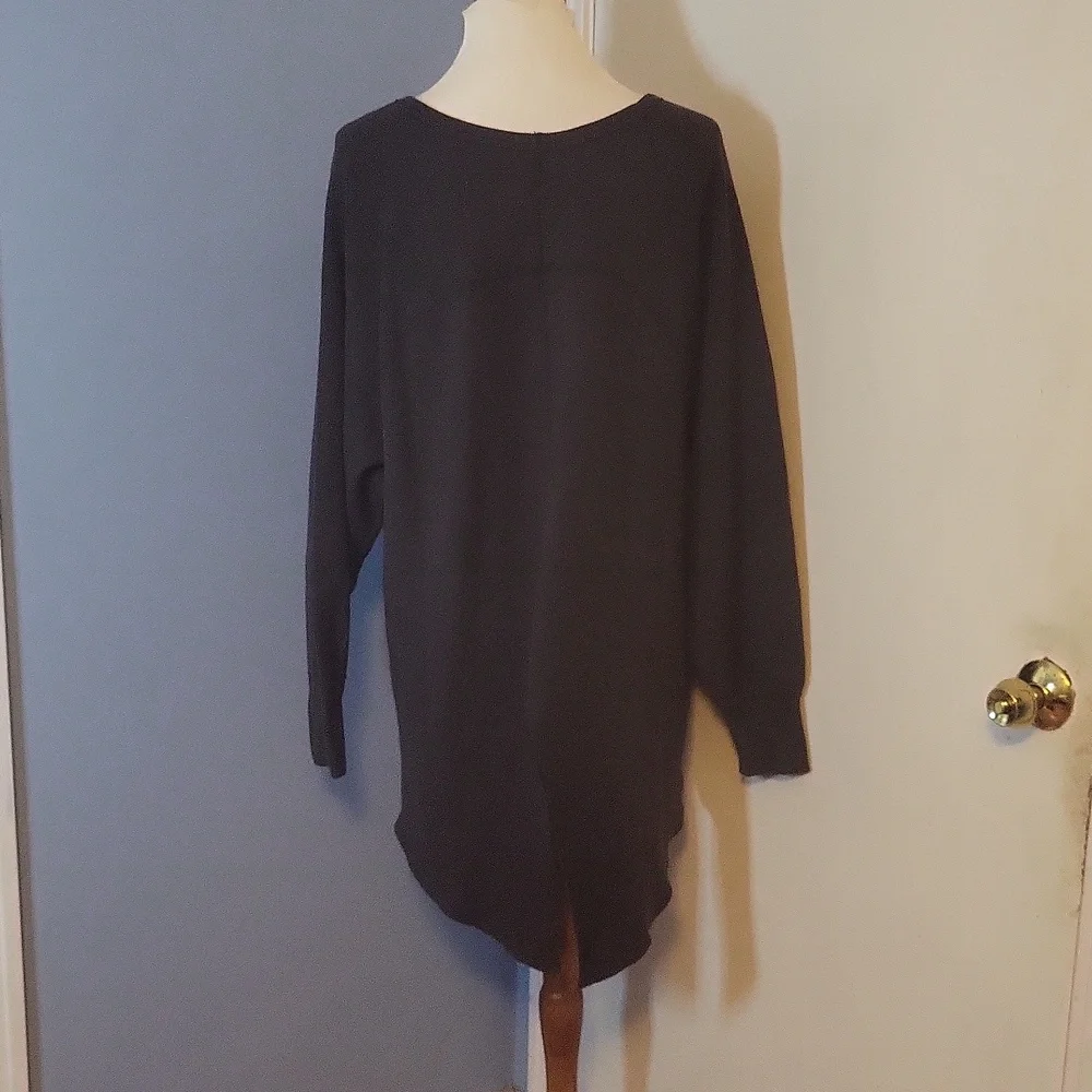 We The Free People Solid Black Waffle Knit Top Large Oversized A Line Swing - Picture 5 of 7